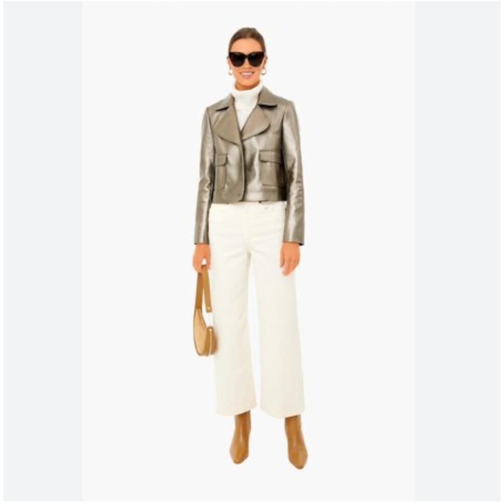 Metallic Leather Cropped Jacket - Gold - Picture 3 of 16